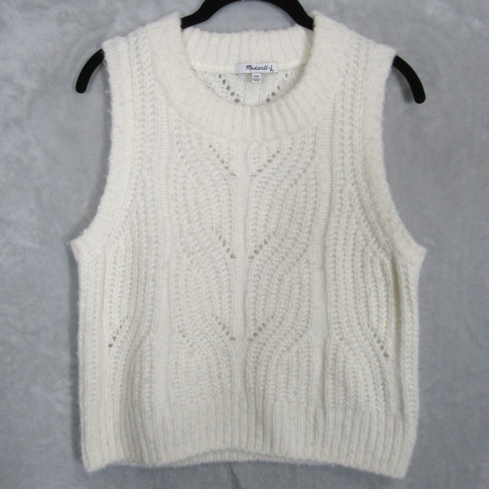 Madewell Womens XXS Cable Knit Sleeveless Sweater Vest Pullover Cream - Picture 6 of 11